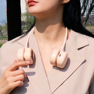 가벼운 초경량 휴대용 넥밴드형 선풍기 파우치세트 핑크